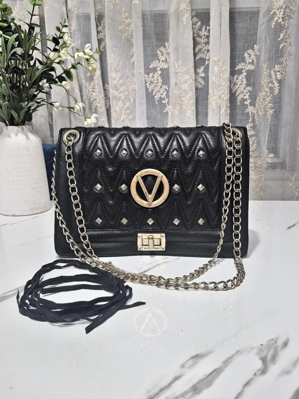 Mario Valentino Black Quilted Shoulder Bag